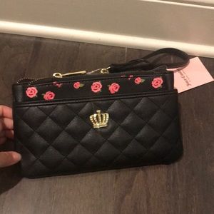 Juicy couture black pink rose wallet wristlet